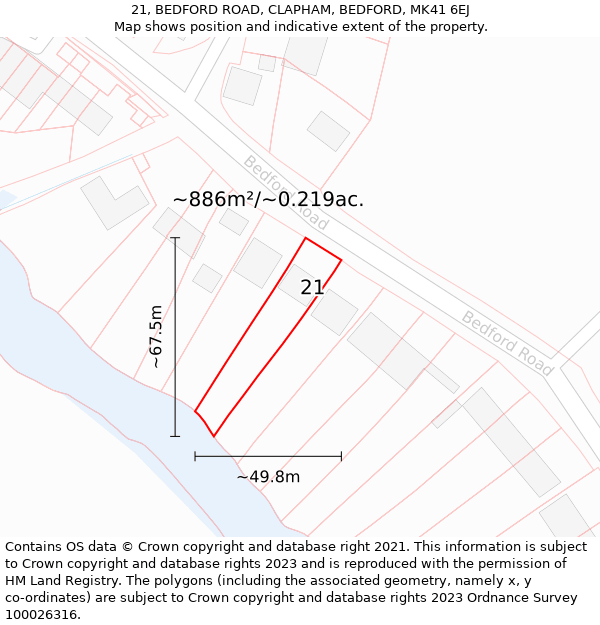 21, BEDFORD ROAD, CLAPHAM, BEDFORD, MK41 6EJ: Plot and title map