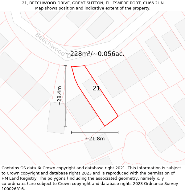 21, BEECHWOOD DRIVE, GREAT SUTTON, ELLESMERE PORT, CH66 2HN: Plot and title map