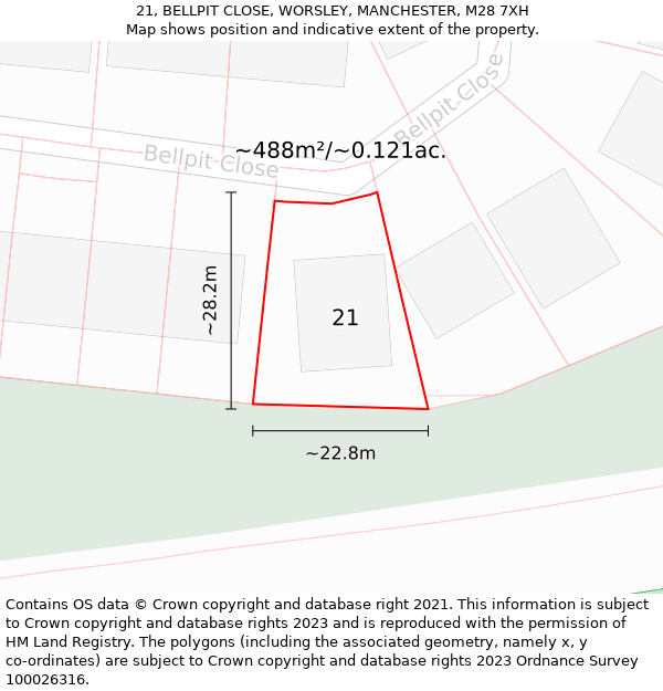 21, BELLPIT CLOSE, WORSLEY, MANCHESTER, M28 7XH: Plot and title map