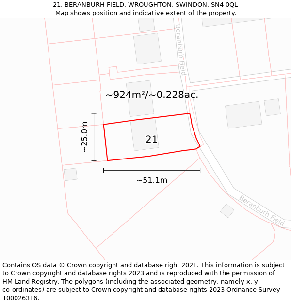 21, BERANBURH FIELD, WROUGHTON, SWINDON, SN4 0QL: Plot and title map