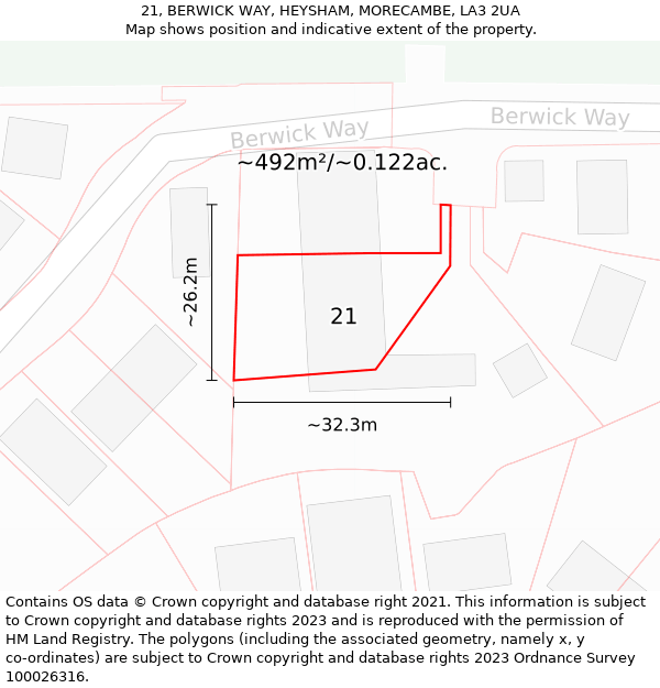 21, BERWICK WAY, HEYSHAM, MORECAMBE, LA3 2UA: Plot and title map