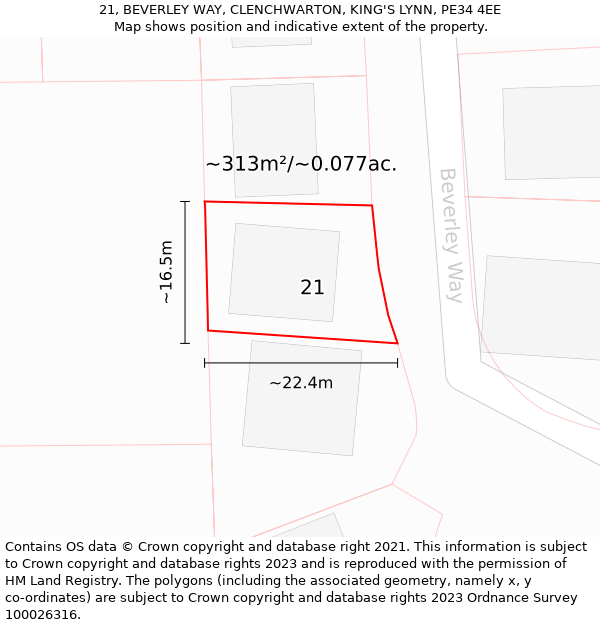 21, BEVERLEY WAY, CLENCHWARTON, KING'S LYNN, PE34 4EE: Plot and title map