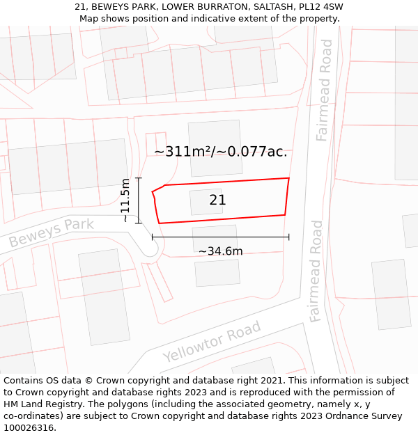 21, BEWEYS PARK, LOWER BURRATON, SALTASH, PL12 4SW: Plot and title map