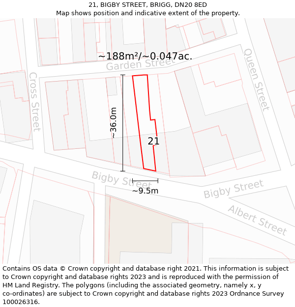 21, BIGBY STREET, BRIGG, DN20 8ED: Plot and title map