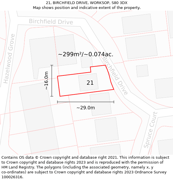 21, BIRCHFIELD DRIVE, WORKSOP, S80 3DX: Plot and title map