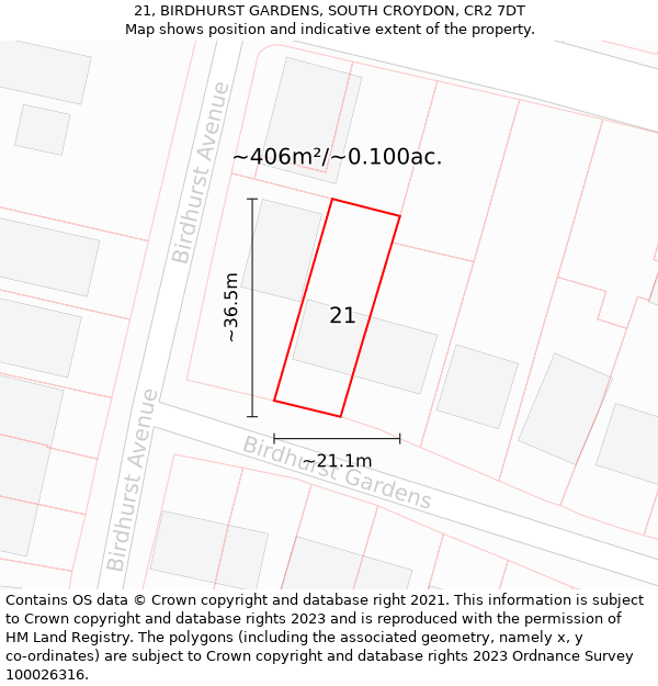 21, BIRDHURST GARDENS, SOUTH CROYDON, CR2 7DT: Plot and title map