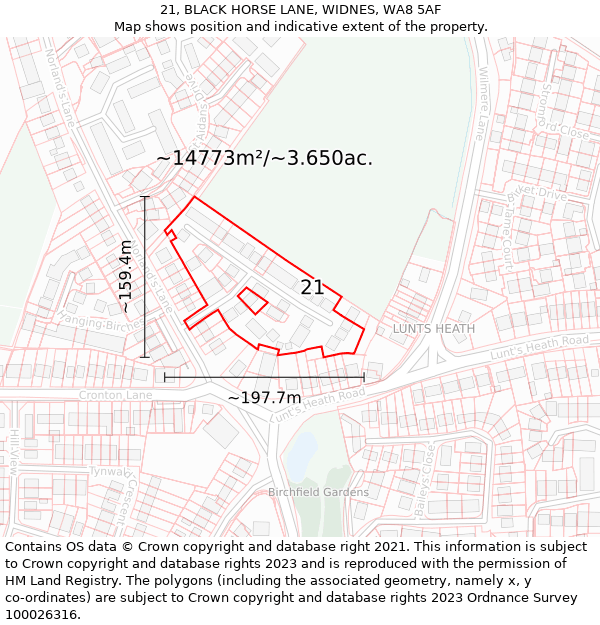 21, BLACK HORSE LANE, WIDNES, WA8 5AF: Plot and title map