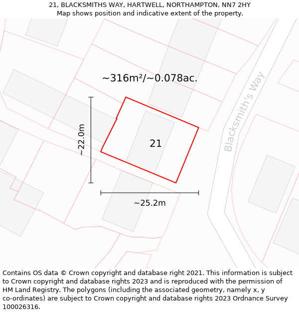 21, BLACKSMITHS WAY, HARTWELL, NORTHAMPTON, NN7 2HY: Plot and title map