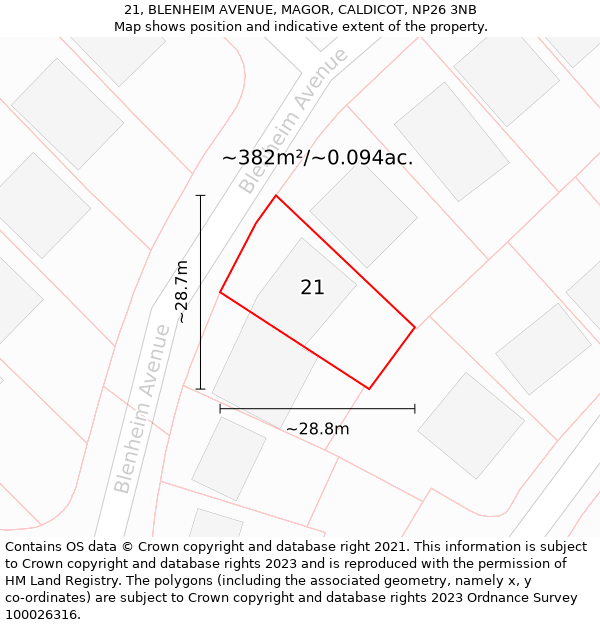 21, BLENHEIM AVENUE, MAGOR, CALDICOT, NP26 3NB: Plot and title map