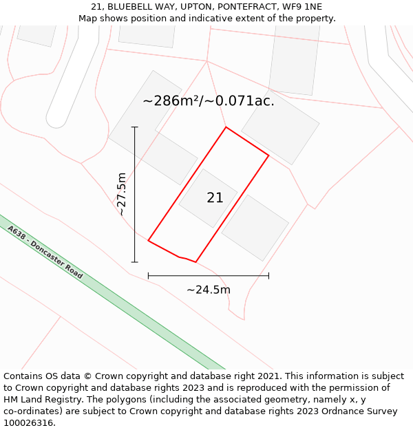 21, BLUEBELL WAY, UPTON, PONTEFRACT, WF9 1NE: Plot and title map