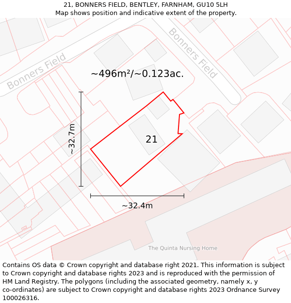 21, BONNERS FIELD, BENTLEY, FARNHAM, GU10 5LH: Plot and title map