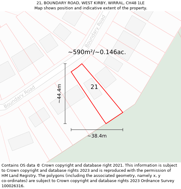 21, BOUNDARY ROAD, WEST KIRBY, WIRRAL, CH48 1LE: Plot and title map