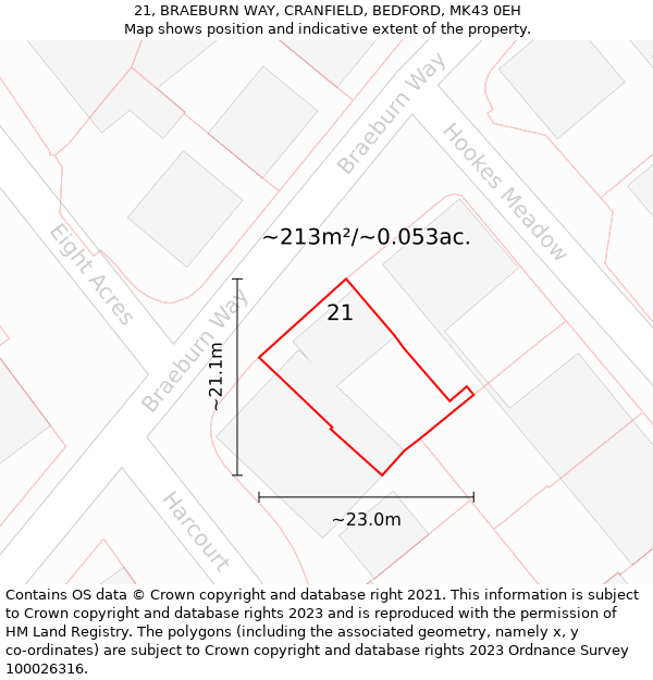 21, BRAEBURN WAY, CRANFIELD, BEDFORD, MK43 0EH: Plot and title map