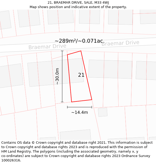 21, BRAEMAR DRIVE, SALE, M33 4WJ: Plot and title map