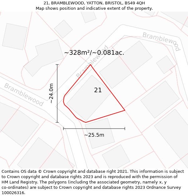 21, BRAMBLEWOOD, YATTON, BRISTOL, BS49 4QH: Plot and title map