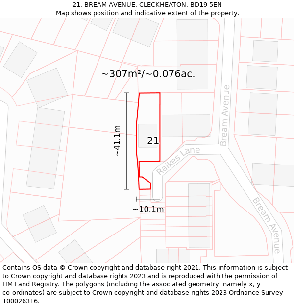 21, BREAM AVENUE, CLECKHEATON, BD19 5EN: Plot and title map