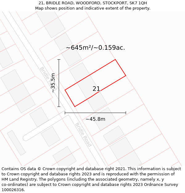 21, BRIDLE ROAD, WOODFORD, STOCKPORT, SK7 1QH: Plot and title map