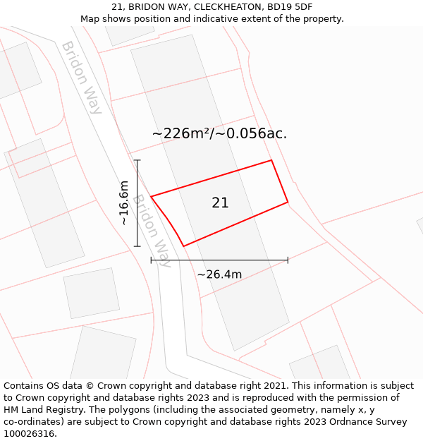 21, BRIDON WAY, CLECKHEATON, BD19 5DF: Plot and title map