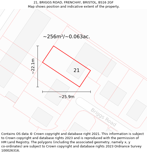 21, BRIGGS ROAD, FRENCHAY, BRISTOL, BS16 2GF: Plot and title map