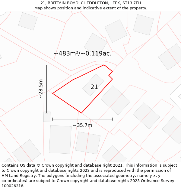 21, BRITTAIN ROAD, CHEDDLETON, LEEK, ST13 7EH: Plot and title map