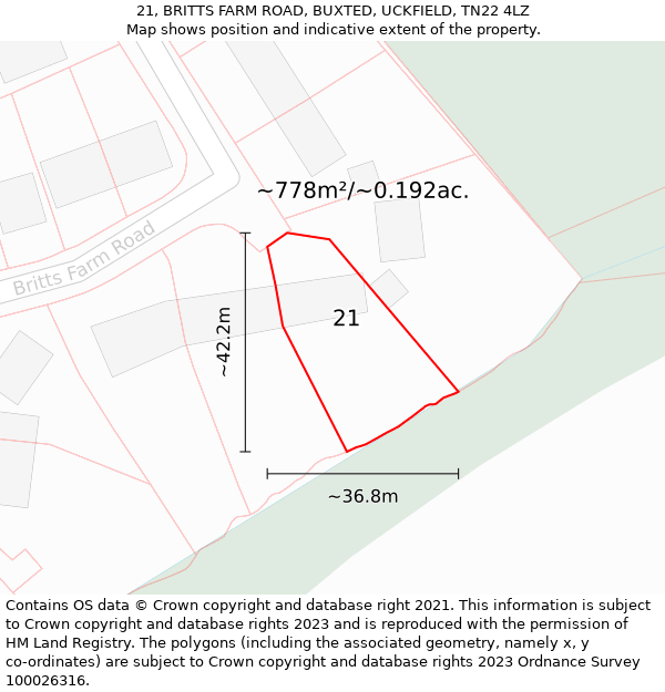 21, BRITTS FARM ROAD, BUXTED, UCKFIELD, TN22 4LZ: Plot and title map