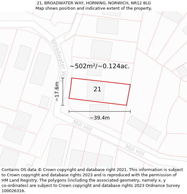 21, BROADWATER WAY, HORNING, NORWICH, NR12 8LG: Plot and title map