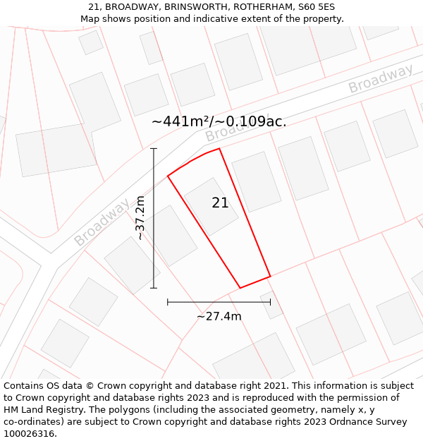 21, BROADWAY, BRINSWORTH, ROTHERHAM, S60 5ES: Plot and title map