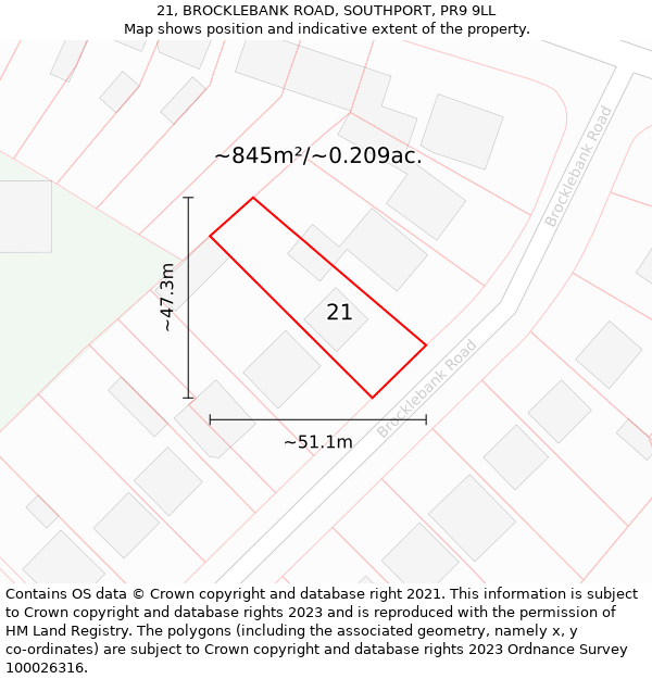 21, BROCKLEBANK ROAD, SOUTHPORT, PR9 9LL: Plot and title map