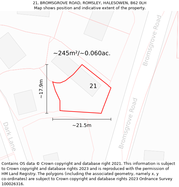 21, BROMSGROVE ROAD, ROMSLEY, HALESOWEN, B62 0LH: Plot and title map