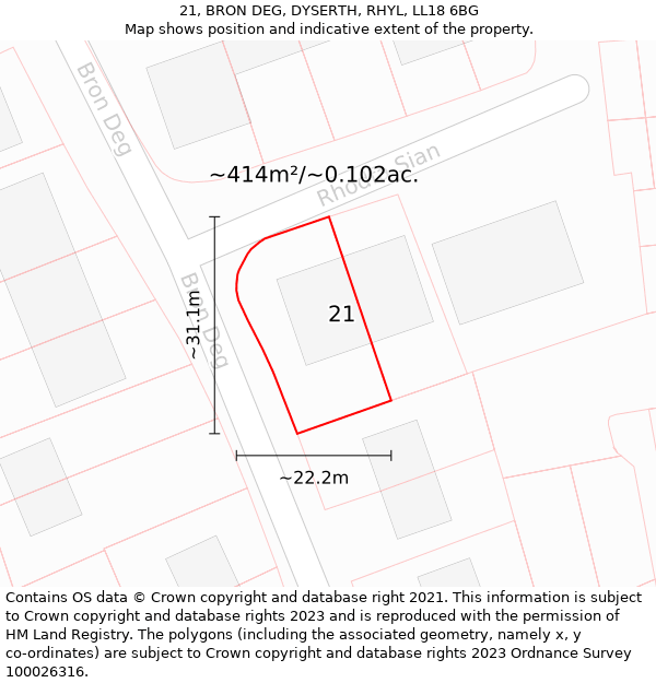 21, BRON DEG, DYSERTH, RHYL, LL18 6BG: Plot and title map