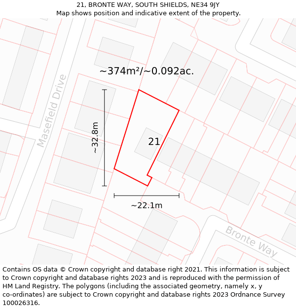 21, BRONTE WAY, SOUTH SHIELDS, NE34 9JY: Plot and title map