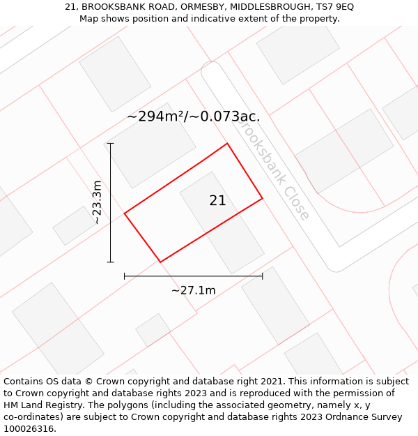 21, BROOKSBANK ROAD, ORMESBY, MIDDLESBROUGH, TS7 9EQ: Plot and title map