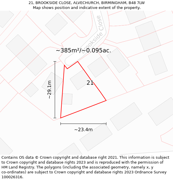 21, BROOKSIDE CLOSE, ALVECHURCH, BIRMINGHAM, B48 7LW: Plot and title map