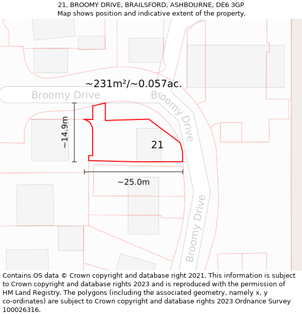 21, BROOMY DRIVE, BRAILSFORD, ASHBOURNE, DE6 3GP: Plot and title map