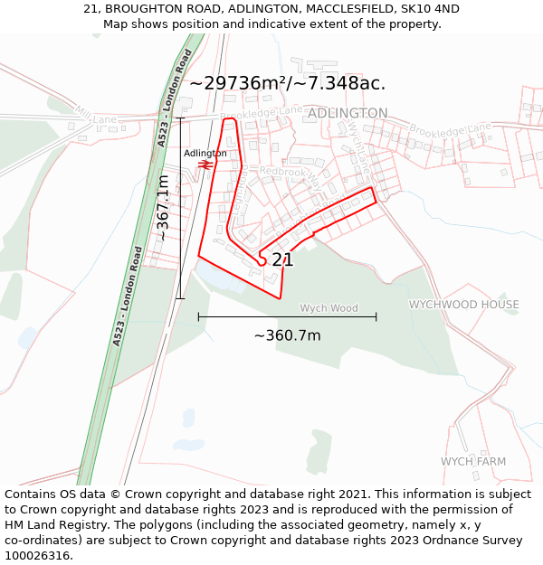 21, BROUGHTON ROAD, ADLINGTON, MACCLESFIELD, SK10 4ND: Plot and title map