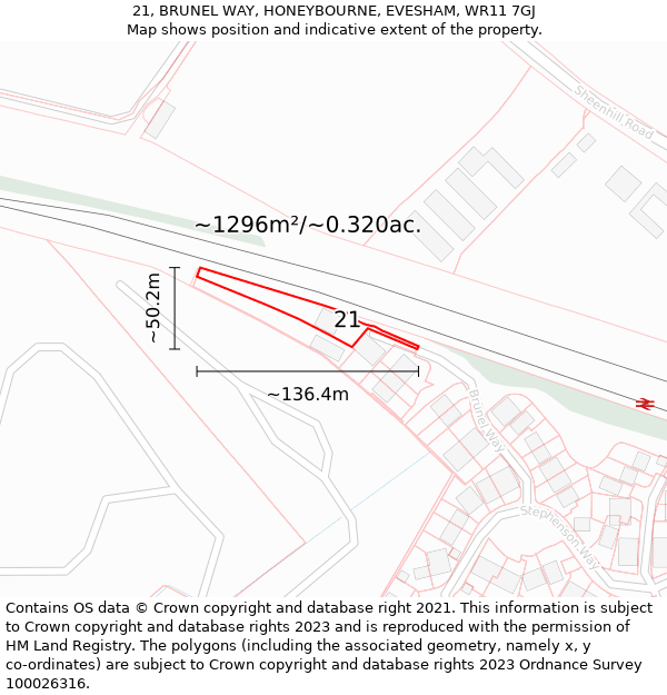 21, BRUNEL WAY, HONEYBOURNE, EVESHAM, WR11 7GJ: Plot and title map