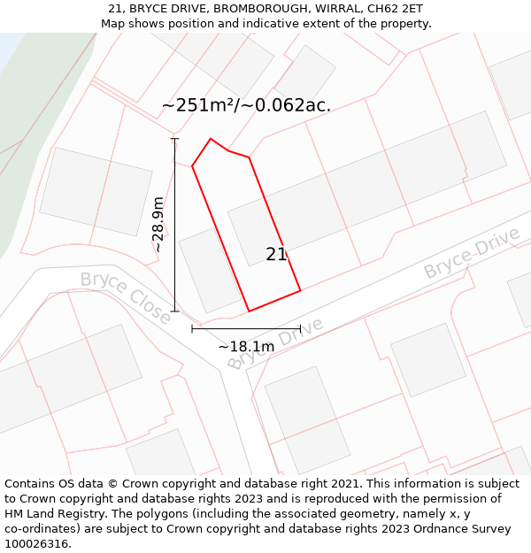 21, BRYCE DRIVE, BROMBOROUGH, WIRRAL, CH62 2ET: Plot and title map