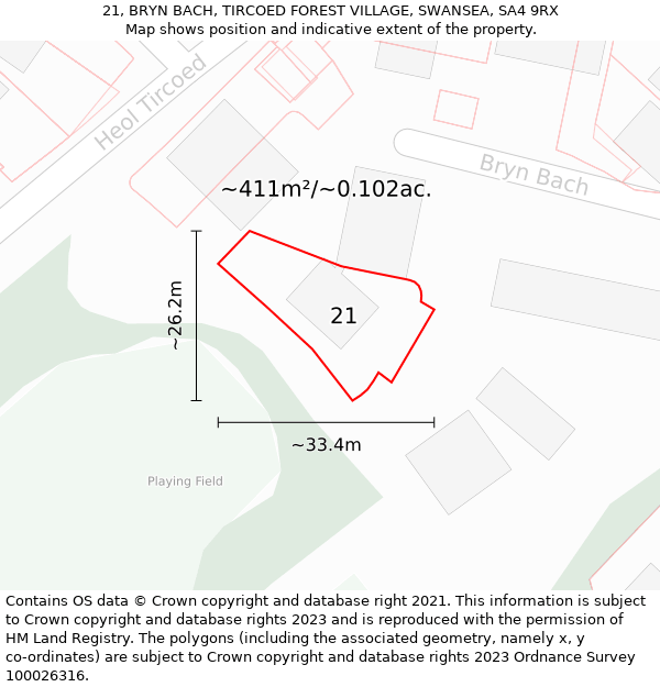 21, BRYN BACH, TIRCOED FOREST VILLAGE, SWANSEA, SA4 9RX: Plot and title map