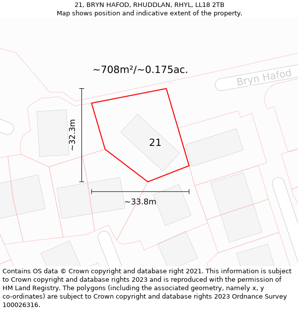 21, BRYN HAFOD, RHUDDLAN, RHYL, LL18 2TB: Plot and title map