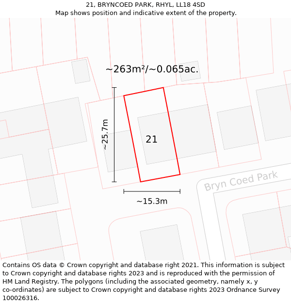 21, BRYNCOED PARK, RHYL, LL18 4SD: Plot and title map