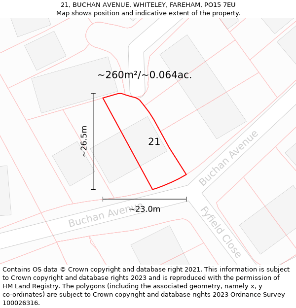 21, BUCHAN AVENUE, WHITELEY, FAREHAM, PO15 7EU: Plot and title map