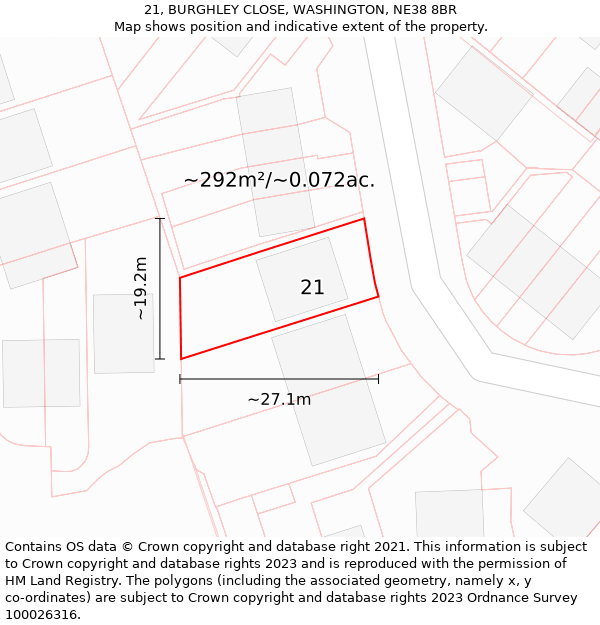 21, BURGHLEY CLOSE, WASHINGTON, NE38 8BR: Plot and title map