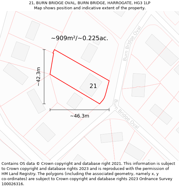 21, BURN BRIDGE OVAL, BURN BRIDGE, HARROGATE, HG3 1LP: Plot and title map