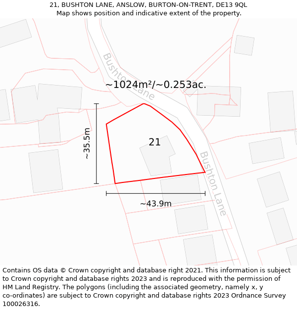 21, BUSHTON LANE, ANSLOW, BURTON-ON-TRENT, DE13 9QL: Plot and title map