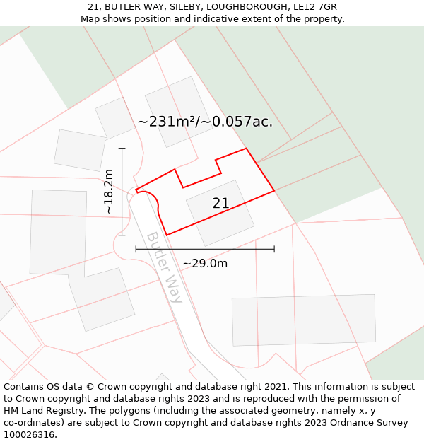 21, BUTLER WAY, SILEBY, LOUGHBOROUGH, LE12 7GR: Plot and title map