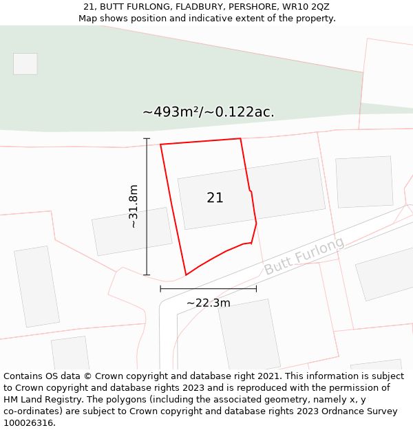 21, BUTT FURLONG, FLADBURY, PERSHORE, WR10 2QZ: Plot and title map