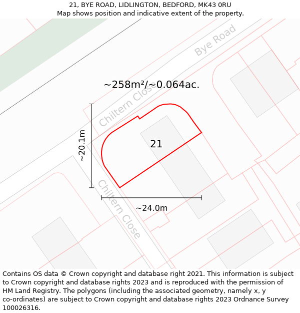 21, BYE ROAD, LIDLINGTON, BEDFORD, MK43 0RU: Plot and title map