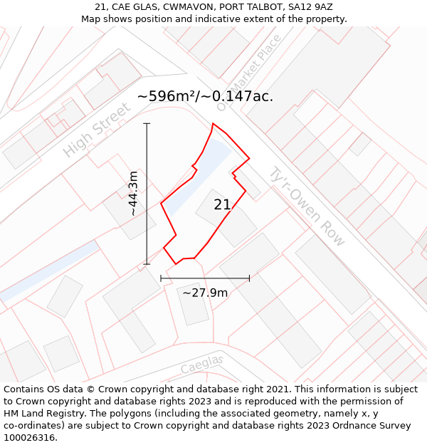 21, CAE GLAS, CWMAVON, PORT TALBOT, SA12 9AZ: Plot and title map