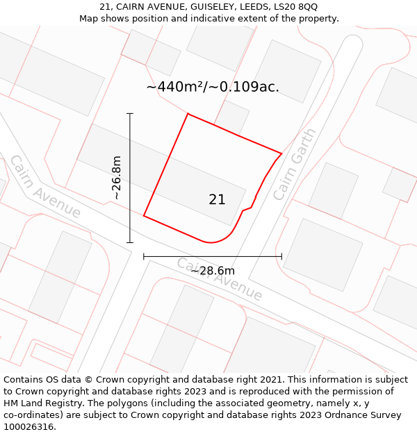 21, CAIRN AVENUE, GUISELEY, LEEDS, LS20 8QQ: Plot and title map