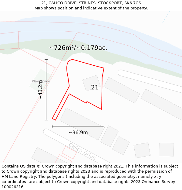 21, CALICO DRIVE, STRINES, STOCKPORT, SK6 7GS: Plot and title map